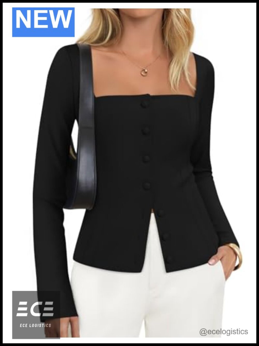 Fitted Business Casual Blazer Square Neck Long Sleeve Lined Work Office
